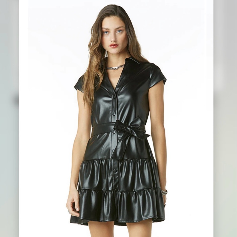 NWT Tart Viola Vegan Faux Leather Black Mini Dress Size Small